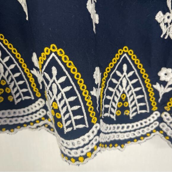 Shoshanna Calah 100% Cotton Boho Embroidered Peasant Top Blouse Navy White XS - Picture 9 of 10